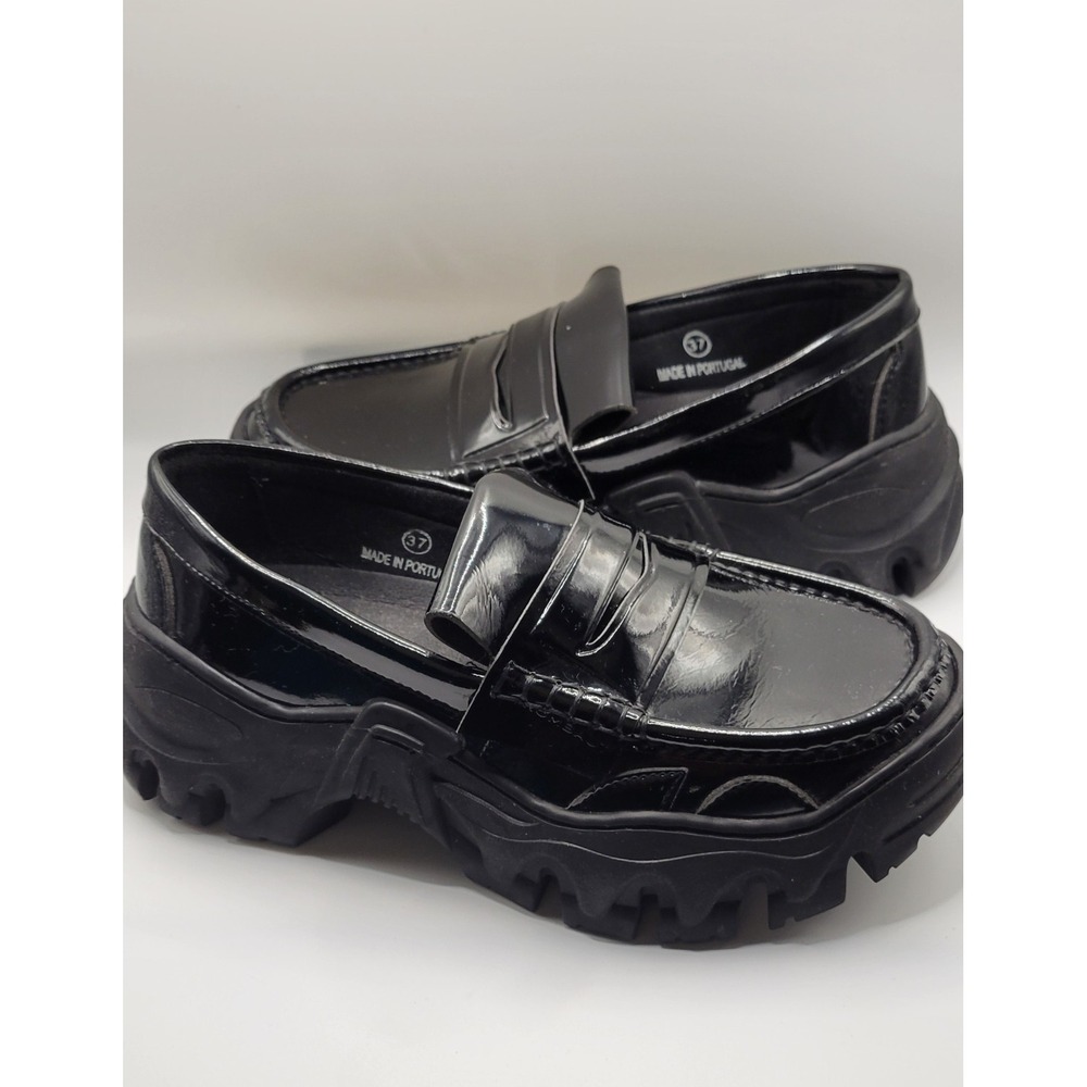 Black Patent Faux Leather Rombaut Bocaccio Platform Loafers Size 37